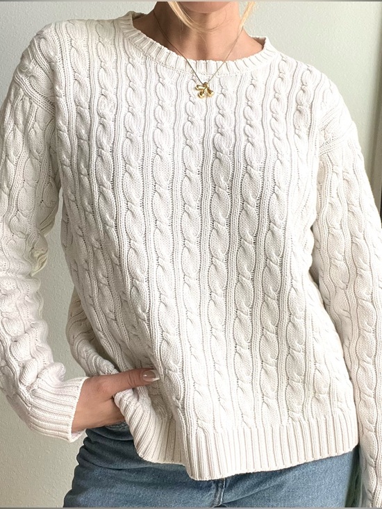 Lauren Ralph Lauren Sweaters - Vintage Lauren Ralph Lauren Soft Cream Cable-Knit Crew Sweater